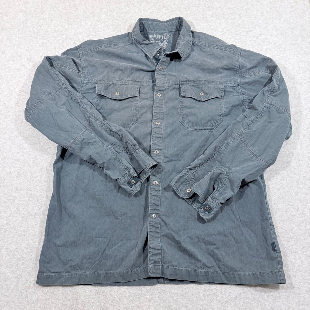 Kuhl Button Down Shirt Mens XL Gray/Blue  Long Sleeve Snap Front Cotton Blend